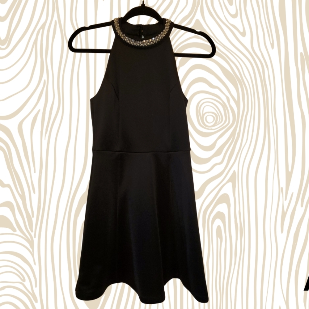 Elegant Black Dress with Embellished Neckline